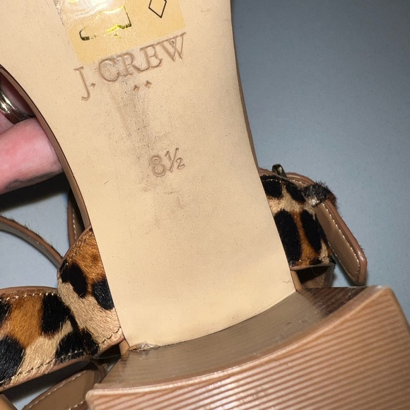 J. Crew Leopard Calf Hair Low Block Heel Sandals, Size 8.5 - Picture 6 of 7